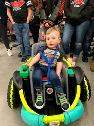 Cillian Jackson, on the day he was presented with his new power wheelchair